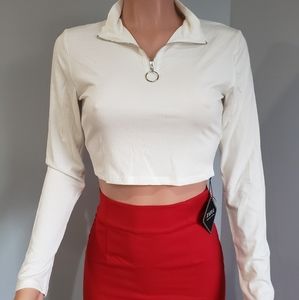 ZAFUL • White Crop Long Sleeve Quaker Zip Size M